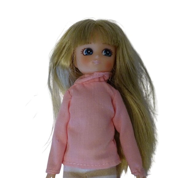 Arklu Lottie Doll Long Blonde Hair with Pink Shirt and Striped Footed Tights 7" - Picture 2 of 10